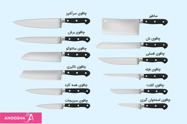 اسامی و کاربرد انواع چاقو آشپزخانه
